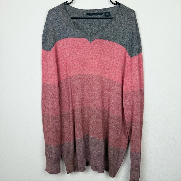 Sean John Sweater 2XL V-Neck Pullover 100% Cotton Gray Pink Colorblock Stripe - Picture 2 of 8
